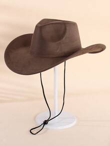 1PC Classic Western Style Teen Warm Tan Cowboy Hat Lightweight Breathable Adjustable Wind Lanyard Wide Brim Sun Protection For Music Festivals Casual Wear - 1PC - View 5