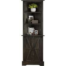 Tall Corner Cabinet With Barn Doors, 5-Tier Farmhouse Storage Cabinet With Adjustable Shelves For Corner, Home Space Saver For Living Room, Bathroom, Hallway, White/ Grey/ Dark Oak - Dark Oak - 查看 7