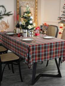 1pc Burgundy Plaid Woven Tablecloth, Vintage Country Style For Kitchen Decor, Rectangular Dining Table, Coffee Table, TV Stand, Foyer Multipurpose Cover Cloth, Suitable For Dining Room, Living Room, Holiday Gathering, Birthday Party, Dinner, Home Decor, Christmas Decoration - Multicolor - View 6