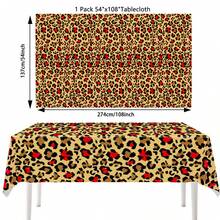 Mantel con estampado de leopardo Buryeah de 54 X 108 pulgadas, mantel de plástico con estampado de leopardo desechable, decoración de fiesta con estampado de animal de caza, regalo de novia, suministros para fiestas de cumpleaños y bodas (Rojo) - Multicolor - Ver 4