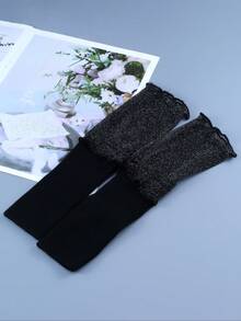 1 paire de manchettes sans doigts décoratives en dentelle tricotée élastique à la mode, convient comme accessoire vestimentaire pour femmes et filles