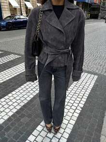 Áo nữ màu trơn có thắt lưng, kiểu dáng thường ngày, thích hợp cho kỳ nghỉ xuân. - Màu xám đen - Xem 4