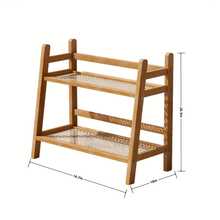 2-Tier Bamboo Countertop Storage Rack - Modern Cream Vintage Style, Trapezoidal Design, Wood Finish, Multipurpose Shelf For Dorms, Bedrooms, Offices And Kitchens, Vertical Shelf, Stand - 米色 - 查看 4