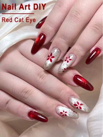 15ML 红色猫眼凝胶指甲油，新款秋冬红宝石红色闪光全息指甲油，圣诞指甲 DIY 凝胶油，美甲设计沙龙女士美甲礼物