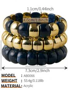 3pcs Fashionable Bohemian Style Acrylic Colorful Curved Tubes Stretch Bracelets, Suitable For Women To Wear On Daily Basis