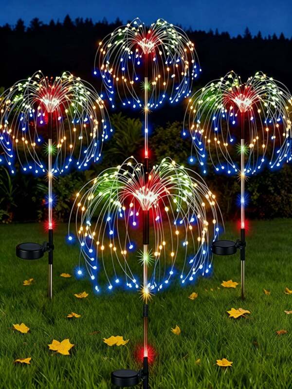 90L/120L Solar Firework Lights Outdoor, Smart Solar Garden Lights With LED Starburst String Lights, 3 Color Options (White, Warm, Multicolor), 8 Flashing Modes, Smart Light Sensor, Suitable For RV, Camping, Wedding, Christmas, Backyard Party, Yard Decor