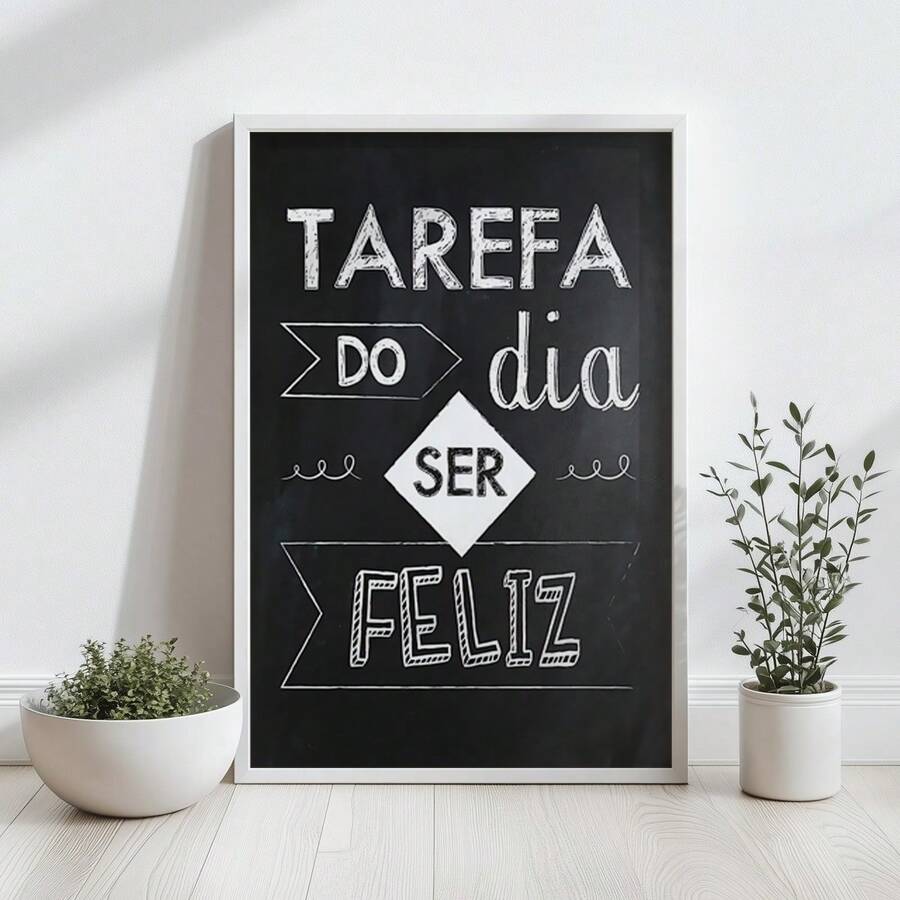 Framed Picture Task Of The Day Be Happy Positive Phrase Black And White Office Wall - 白色 - 查看 1