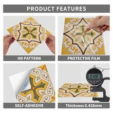 24 Floral Tile Stickers, 4x4 Inches, European Style, Peel And Stick, Waterproof PVC Tile Stickers, Farmhouse Style Kitchen And Bathroom Backsplash Decoration - Yellowish White - View 6