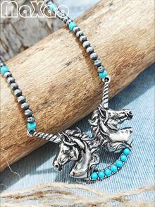 Women's Retro European & American Bohemian Style Western Pendant Necklace, Suitable For Daily Wear, Add To Your Jewelry Box