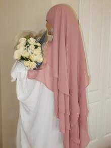 foulard khimar instantané pour femme, couleur unie, asymétrique, multicouche, en mousseline de soie, couvrant tout le visage, confortable, à la mode, élégant, idéal pour le quotidien, les festivals, les rassemblements et les tenues décontractées. - Multicolore - Voir 2