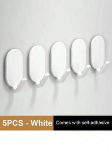 5个强力粘钩 | 无需钻孔，适用于浴室和卫生间，多功能壁挂式衣帽架，可悬挂衣物、毛巾和浴袍，浴室配件，现代壁挂式衣架，易于安装的挂钩，浴室毛巾架，浴室配件，浴室工具 - 彩色 - 查看 10