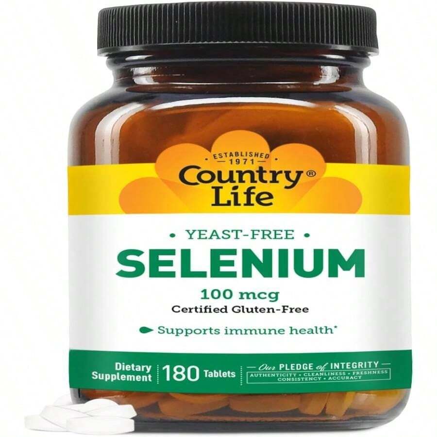 Country Life Selenium, Yeast Free, Supports Immune Health, 100 Mcg, 180 Tablets, Gluten Free, Vegan, Halal - Flavor NameA - 查看 1