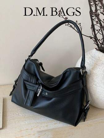 1 adet Y2K Moda Rahat Çok Yönlü Retro Ayarlanabilir Askı Yumuşak Deri Kabartmalı Doku Yüksek Kaliteli Malzeme Zarif Kadın Motosiklet Şık Avrupa ve Amerikan Tarzı Ağır Hizmet Tipi Tote Omuz Çantası, Minimalist Düz Renk Punk Tarzı, İş, Üniversite Öğrencileri, Günlük Kullanım, Partiler, Geziler İçin Uygundur