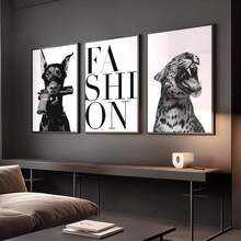 3pcs Frameless Canvas Posters, Modern Art Featuring Hounds And Leopards, Stylish Art Print For Wall Decor, Bedroom Living Room Kitchen Hallway Decoration, Contemporary Fashion Home Gift Idea, 2D Flat, Perfect For Room Decor