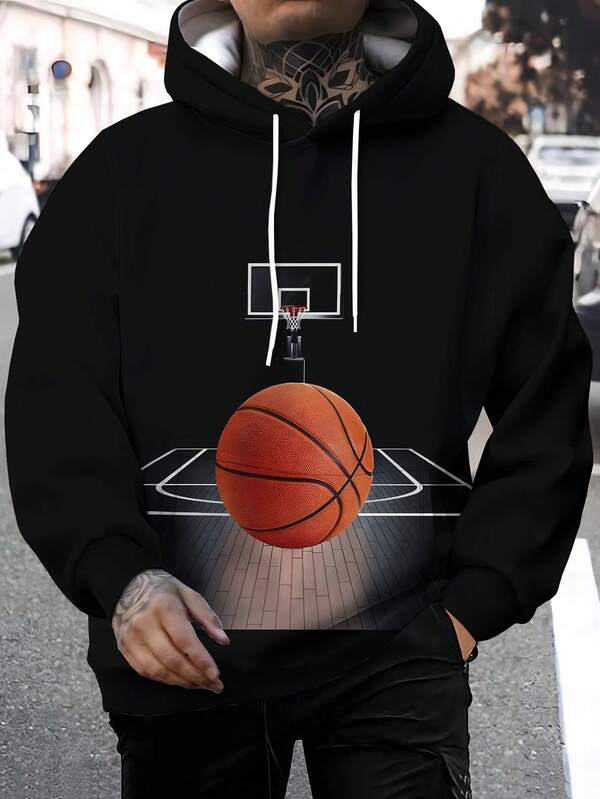 هودي كاجوال للرجال بطبعة بقرة، خريف/شتاء