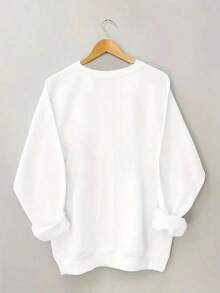 Women'S Casual Crew Neck Sweatshirt With Letter Print - Cozy Fall/Winter Pullover, Long Sleeve, Brown, Casual Wear |   Playful Letter Print |     Construction, Ladies Sweaters2026 - trắng - Xem 2