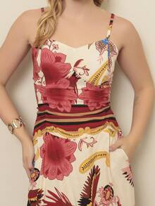 Women's Floral Elastex  Dress - 紅色 - 查看 4