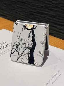 1pc Fashionable And Simple Skin Feel PC Material Full Screen Cute Dead Branches Moon Element Folding Phone Case, Can Protect And Prevent Falling: Compatible With SamsungGalaxy Zflip 3/Zflip 4/Zflip 5/Zflip 6/Zflip 7/ Find N3 Flip/ Razr 50 Ultra/ Razr 60 Ultra/ Razr 60/ Razr 50/Galaxy Z Flip7 FE - White - View 3