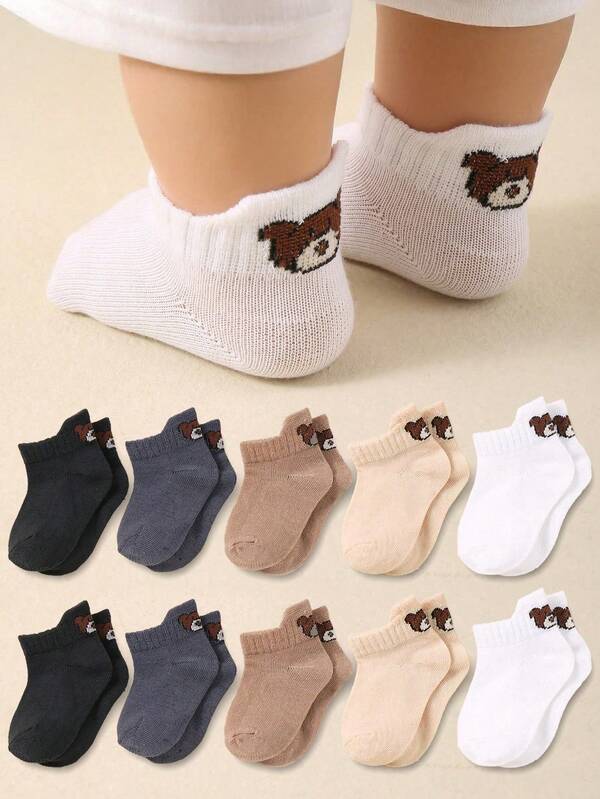 10 - Pack Baby Short Socks With Heel - Raising Feature And Charming Bear Prints For 0 - 3Y,Unisex Boys Girls Stay-On Socks With Animal Patterns, Comfortable Breathable Non-Binding Everyday Socks, 0-36 Months For Daily Wear All Seasons Indoor Outdoor, Baby Socks, Newborn Socks, Toddler Socks, Stay-On Socks, Grip Socks, Baby Shower Gift Christmas Gift Newborn Essentials