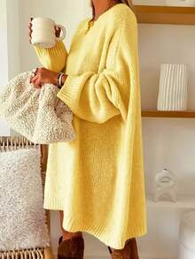 Plus Size Women Knitted Sweater, Elegant, Stylish, Loose Fit, Long Sleeve, Crew Neck, Solid Color, Suitable For Christmas, Autumn/Winter