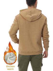 Sudadera deportiva con capucha y cierre para hombre, de manga larga, con capucha y bolsillos - Caqui - Ver 3