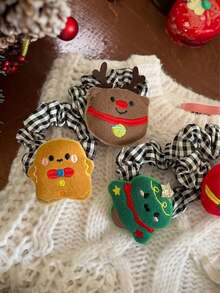 1pc Cute Santa Claus & Reindeer Plaid Hair Scrunchie, Fun Girls Hair Accessory, Suitable For Christmas, Ponytail Holder, Hair Tie, Hair Scrunchie, Hair Rope, Elastic Hair Band ,Ponytail Holders ,Hair Elastics ,Hair Rubber Bands - Multicolor - View 2