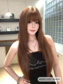 SHUDUO 1 Pezzo Parrucca dritta marrone in fibra sintetica resistente al calore, realizzata in fibre per uso quotidiano, parrucca naturale e realistica (Accessori non inclusi)