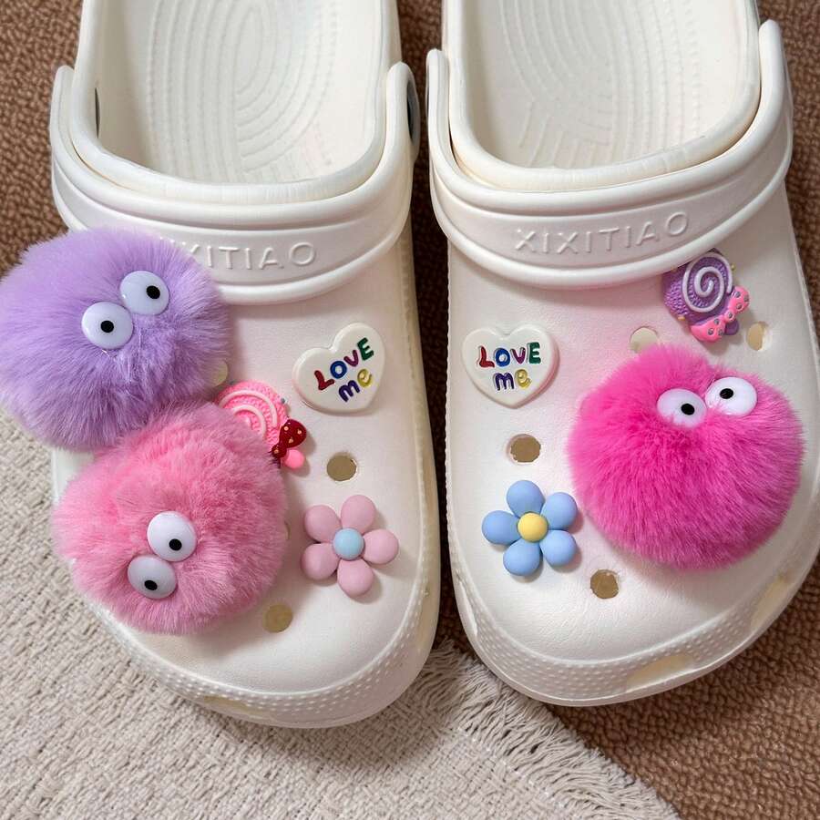 9-Piece Shoe Stick Set, Detachable ABS Accessories, Colorful Fur Balls, 3D Eye Hair Balls, Lollipops, And Flowers, Suitable For DIY Sandals And Garden Shoes, Ideal For Various Holiday And Party Shoe Accessories - Multicolor - View 1