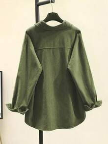 Women's Corduroy Shirt, Polyester, Button Closure, Suitable For Daily, Vacation And Travel