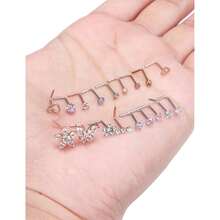 Surgical Steel Nose Ring 20G - Hypoallergenic Nose Studs With Cute Flat Opal Flower Diamond Heart - Straight L Shaped Purple, Pink, Black, Silver For Women Men Gift{"Color_name":"PinklshapedNoseRingsStuds20G"} - 粉紅鼻環耳環20G - 查看 6