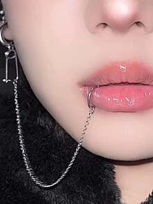 1PC Stainless Steel Chain Linked Earring Hinged Lip Ring Fake Piercing Lip Clip Anime Nana Style Punk Jewelry Body Piercing