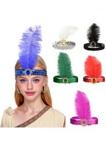 1 pieza Diadema con lentejuelas estilo años 20, accesorios de disfraz retro para mujeres, fiesta flapper, baile de máscaras, novia de boda, festivales y carnavales, pinzas de garra, pasador de pelo, barretas de pelo, pinzas de pelo, clip de pelo, cumpleaños - Multicolor - Ver 9