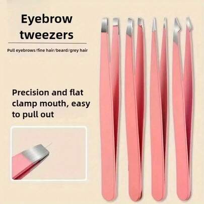 4pcs Black/Pink Stainless Steel 3.7-Inch Eyebrow Tweezers, Precision Slanted Pointed Tweezers For Eyebrow Shaping, Blackhead Removal, Splinter & Fuzz Control - Professional Grooming Tool For Women, Splinter Removal | Slanted Tip Design