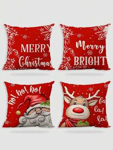 4 Pcs/1 Pc Colorful Santa Claus Snowman Short Plush Pillowcase, Sofa, Bedroom, Living Room, Home Decoration, Cushion Cover - Multicolor - View 9