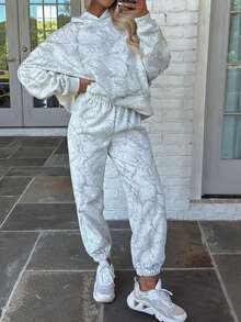 Damen Lässig Strick Langarm Kapuzen Zweiteiler für den Herbst