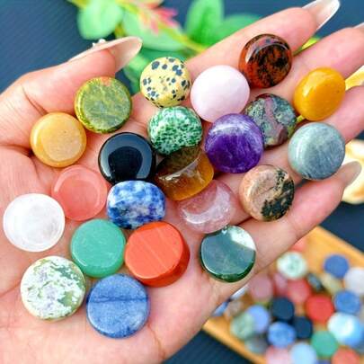30pcs Multicolor Round Natural Crystals - Assorted Garden Aquarium Decor Stones, Ideal For Home Collection And DIY Jewelry Making, Perfect Holiday & Mother'S Day Gift (Colors, Sizes, Weights, Thicknesses Vary), Aquarium Decor | Natural Stone Decor | Smooth Texture Stones, Aquarium Decorations 1PC/5PCS/10PCS