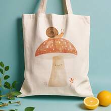 1pc Cute Snail & Mushroom Canvas Tote Bag - Reusable Grocery Bag With Adorable Cartoon Design, 13, 8"X15, 8" Durable Polyester Shoulder Bag For Shopping, Commuting, School - Perfect Gift For Nature Lovers, Women, Graduation, Earth Day, Juneteenth, 4th Of July, Reusable Shopping Bags, Commuting Accessory, Whimsical Illustration, Sturdy Handle Construction - A - 查看 7