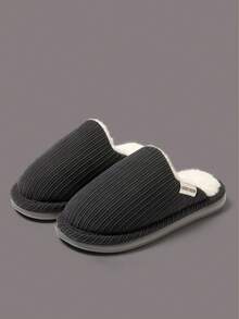 Pantuflas de felpa cálidas y sencillas para hombres en otoño/invierno - Gris - Ver 7