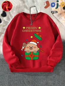 Grazioso capibara appoggiato a una grande mela che mangia a stomaco pieno. Stile preppy oversize minimalista e curvy per ragazzi e ragazze. Morbido e comodo girocollo sportivo. Carino e attraente. Versatile stile street. Felpa in cotone a maniche lunghe. - Grande rosso - Visualizzare 1