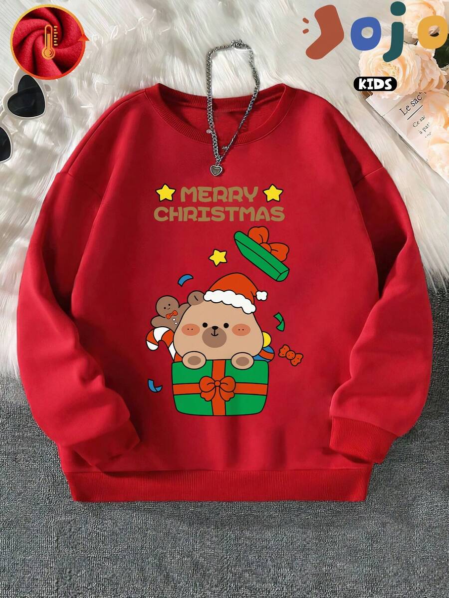 Grazioso capibara appoggiato a una grande mela che mangia a stomaco pieno. Stile preppy oversize minimalista e curvy per ragazzi e ragazze. Morbido e comodo girocollo sportivo. Carino e attraente. Versatile stile street. Felpa in cotone a maniche lunghe. - Grande rosso - Visualizzare 1