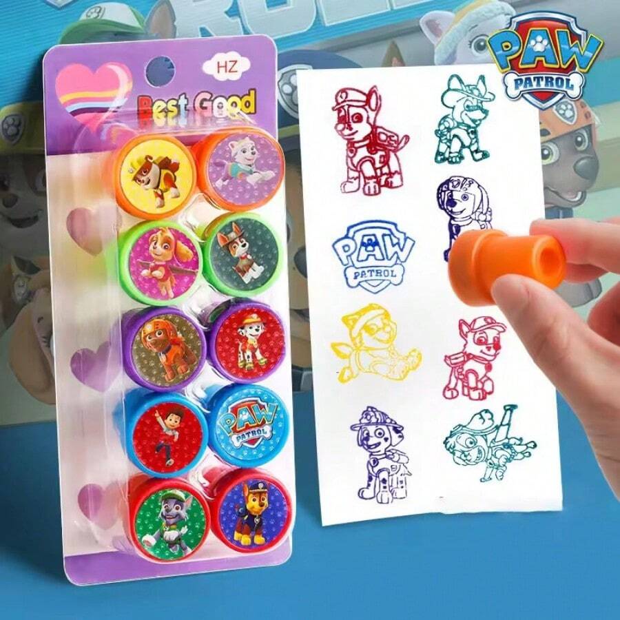 10Pcs/Set Paw Patrol Seal Stamp Cartoon Chase Rubble Skye Action Figures Colorful Pattern Toys Birthday Gifts