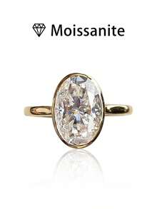 1pc Women's Wedding Ring, Simple Egg-Shaped Ring, 2.3g 925 Sterling Silver, 2 Carat Moissanite, Bohemian Palace Style, Engagement, Wedding, Anniversary, Valentine's Day Gift, Comes With Moissanite Certificate And Elegant Gift Box