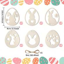 24pcs Unfinished Wooden Hollow Easter Eggs & Rabbits Crafts, Flat Surface For Painting, Home Hanging Decor, Classroom Gifts, Spring DIY