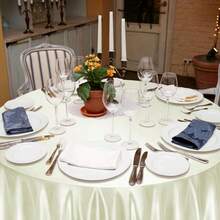1pc Satin Round Solid Color Tablecloth, Suitable For Wedding Party Dining Banquet - Beige - View 6