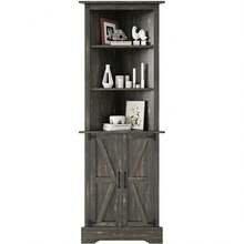 Tall Corner Cabinet With Barn Doors, 5-Tier Farmhouse Storage Cabinet With Adjustable Shelves For Corner, Home Space Saver For Living Room, Bathroom, Hallway, White/ Grey/ Dark Oak - Dark Oak - 查看 8