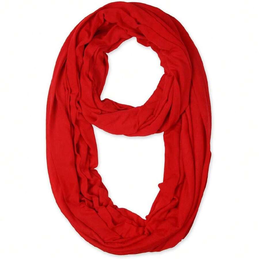 Black Soft Girl Women Infinity Wrap Scarf Stretchy Jersey Knit Sleep Head Circle Scarf Continuous Loop Light Weight,24936482 - 紅色 - 查看 1