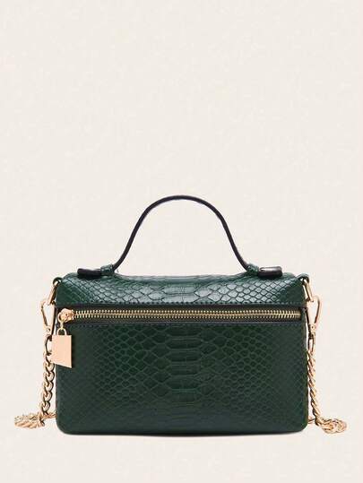 1pc PU Material Stone/Ostrich/Snake Skin Texture Elegant Women Small Handbag Cosmetic Box Bag