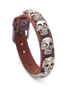 1pc Punk Skull Vintage Leather Bracelet, Casual Daily Wear For Men
