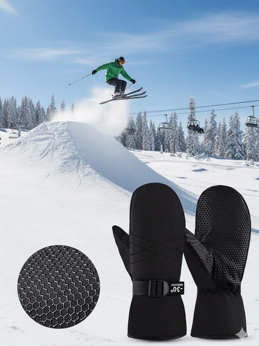 1 双保暖滑雪手套 - 冬季手套，防滑握把，可调节腕带 - 可洗男女通用手套 - 适合滑雪、单板滑雪、骑自行车和其他冰上运动 - 户外活动，时尚设计，耐用结构，户外运动爱好者的理想选择 - 彩色 - 查看 1