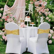 Gold Sequin Chair Sashes Folding Chair Covers Bow Party Wedding Reception Decorations, 50 PCS - 14"x6", Pack-50 + Gold - View 7